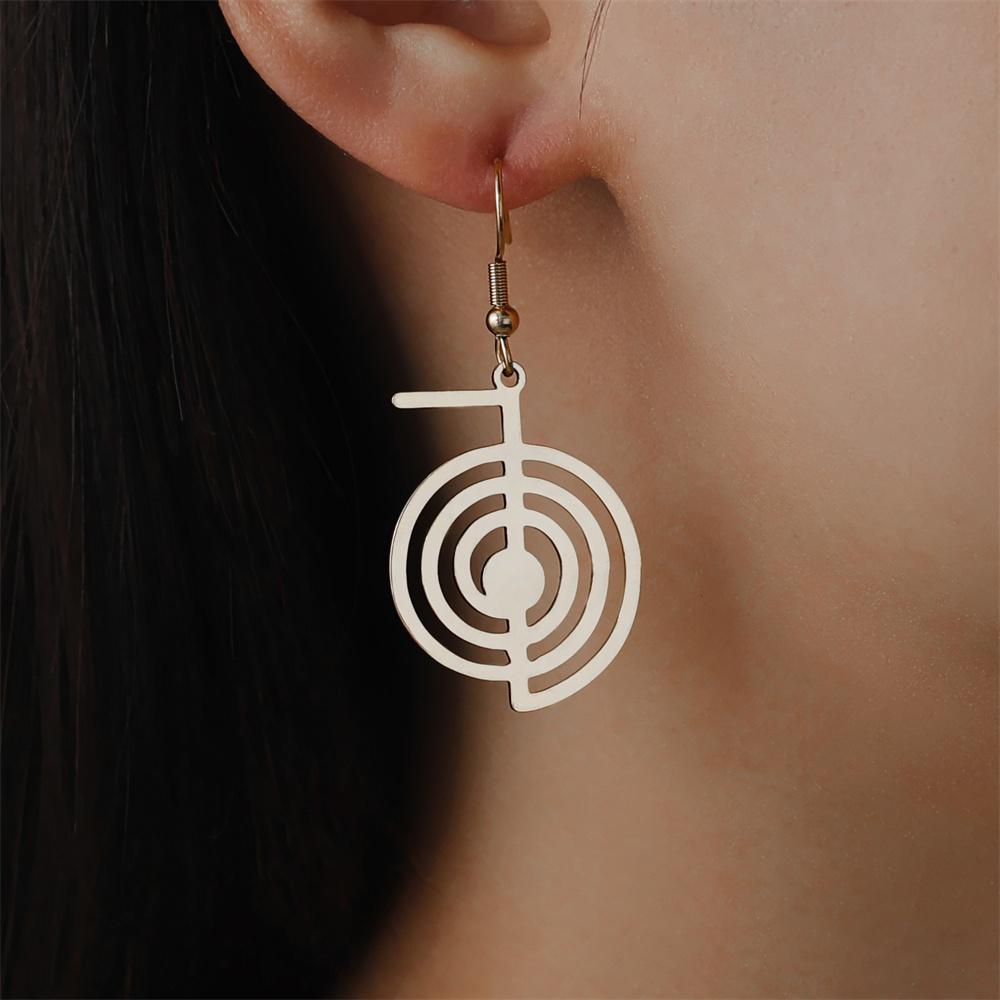 Cho Ku Rei Drop Earrings Stainless Steel Reiki Protection Healing Chokurei Earring Sacred Geometry Energy Amulet Jewelry