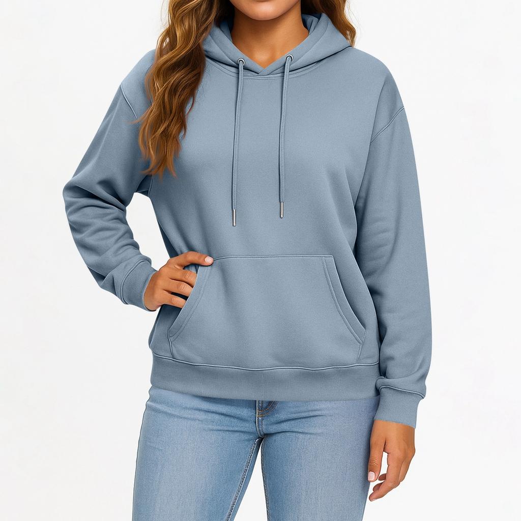Women's And Men's Fashion Solid Color Long Sleeved Hooded Pullover With Pockets Casual Adult Sweatshirt Top