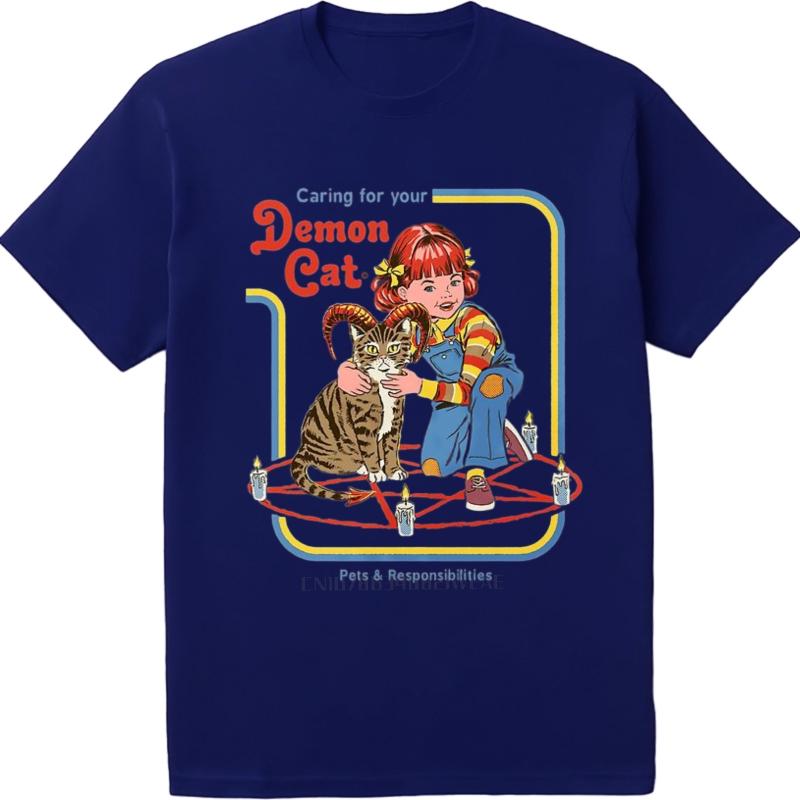 

Men cotton tshirt Black summer For him tshirt Demon Cat Care Guide Short Sleeve Solid Color ONeck tops Brand t shirt for man 3XL