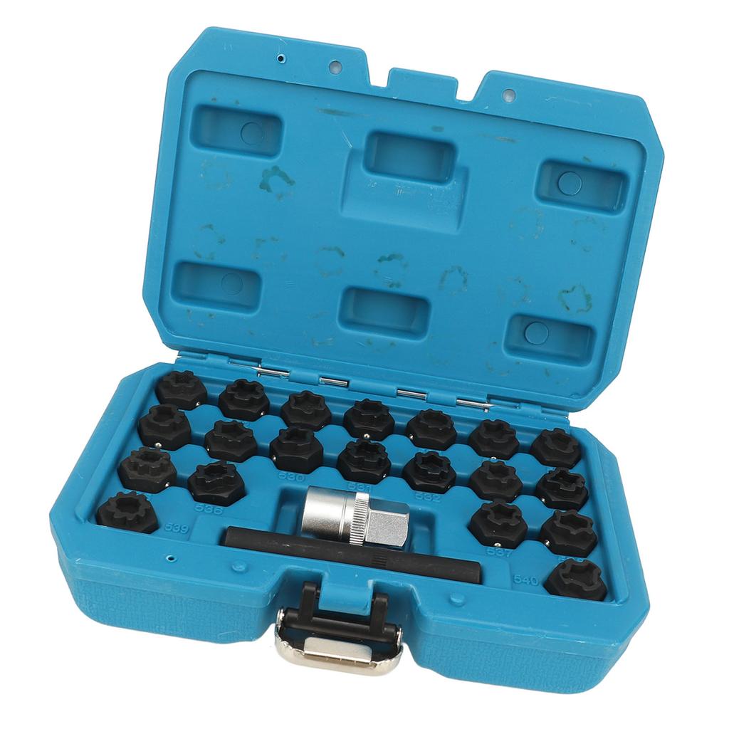 22pcs Wheel Lock Key Removal Kit Anti Theft Lug Nut Removal Tool With 12in Socket Adapter