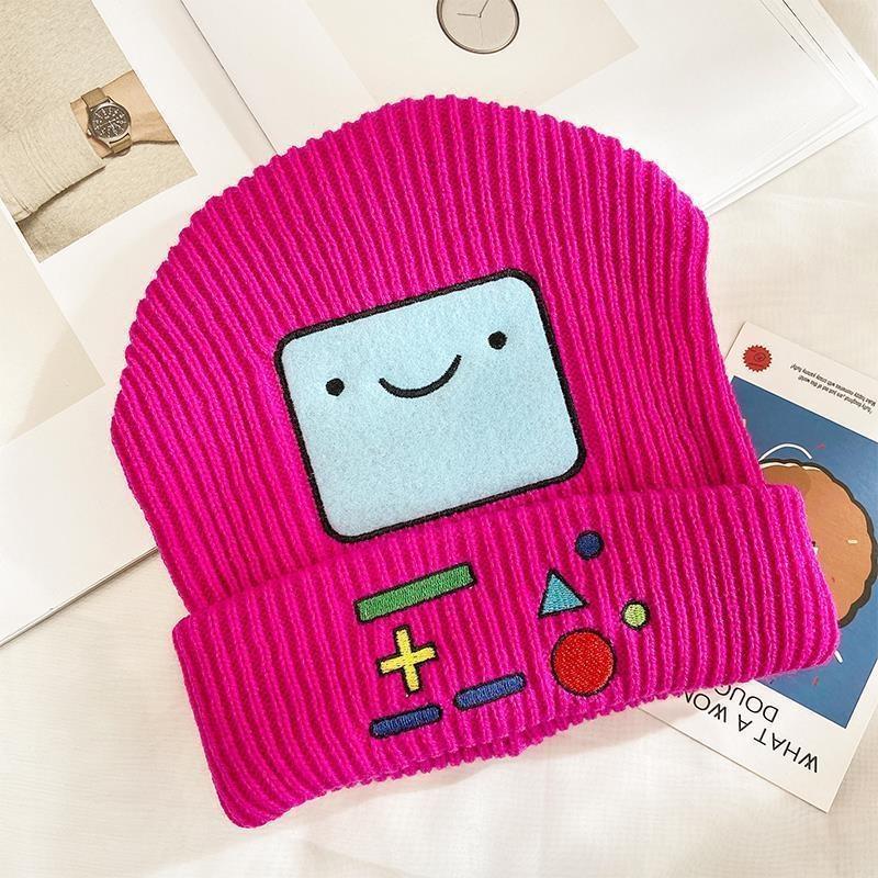 BMO Lake Blue Wool Knitted Hat Unisex Women Beanie Skullies Finn Jake Beanies Caps Cute Smiling Face Winter Warm Bonnet