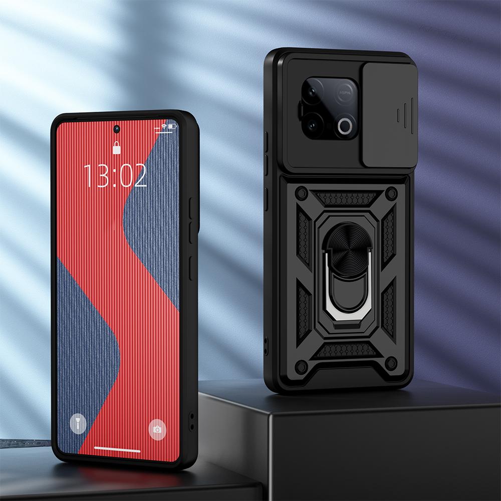 KEYSION Shockproof Case for IQOO Z10 Turbo Pro 5G Slide Camera Lens Protection Ring Stand Phone Back Cover for IQOO Z10 Turbo 5G