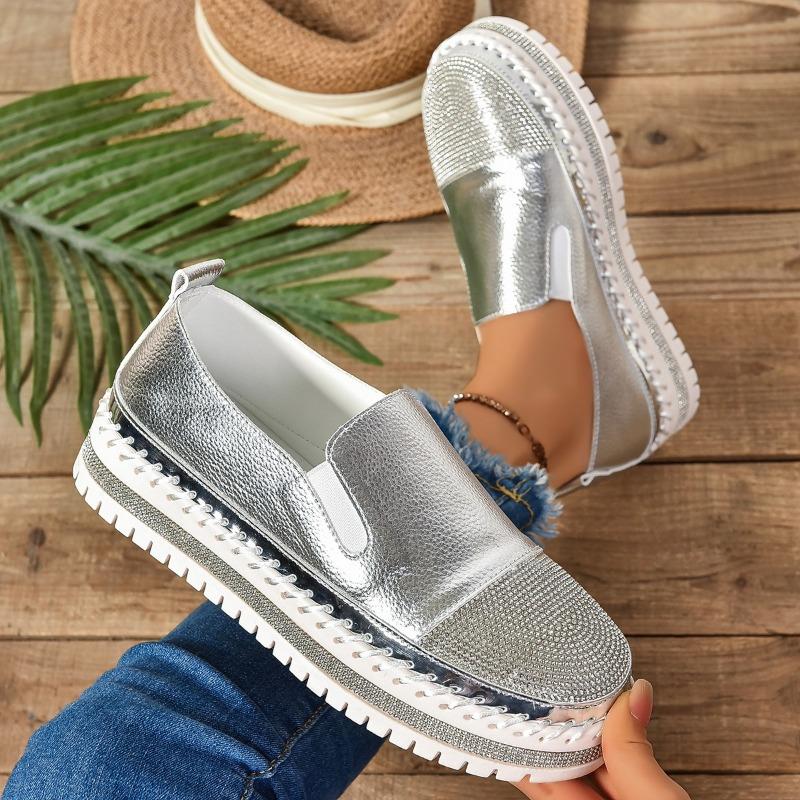 Sommer-Sneakers Sportschuhe für Damen Plateau-Einzelschuhe Strass Bequeme flache Schuhe Weibliche Plateau-vulkanisierte Schuhe