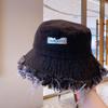 Korean Denim Bucket Hat for Women Vintage Metal Label Fisherman Cap Summer Lady Girl Sport Hiking Bob Caps