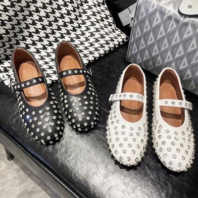 Sandalias de malla hueca con hebilla de una palabra, boca poco profunda, fondo plano, con pedrería, para mujer, verano, nuevas