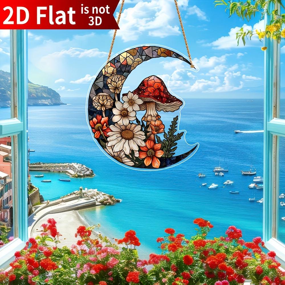 2D flacher Acryl Mondlicht Pilz und Blume Fensteranhänger - Innen- und Außendekoration für Haus und Garten