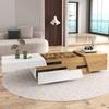 Ausziehbarer Couchtisch 120x50x37,5 cm, mit Schubladen, Beistelltisch mit Schiebemechanismus, für Wohnzimmer, Weiß+ Holzfarbe