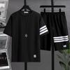 Men's Trendy Striped Waffle Short-Sleeve Shorts Suit – New Summer Fashion