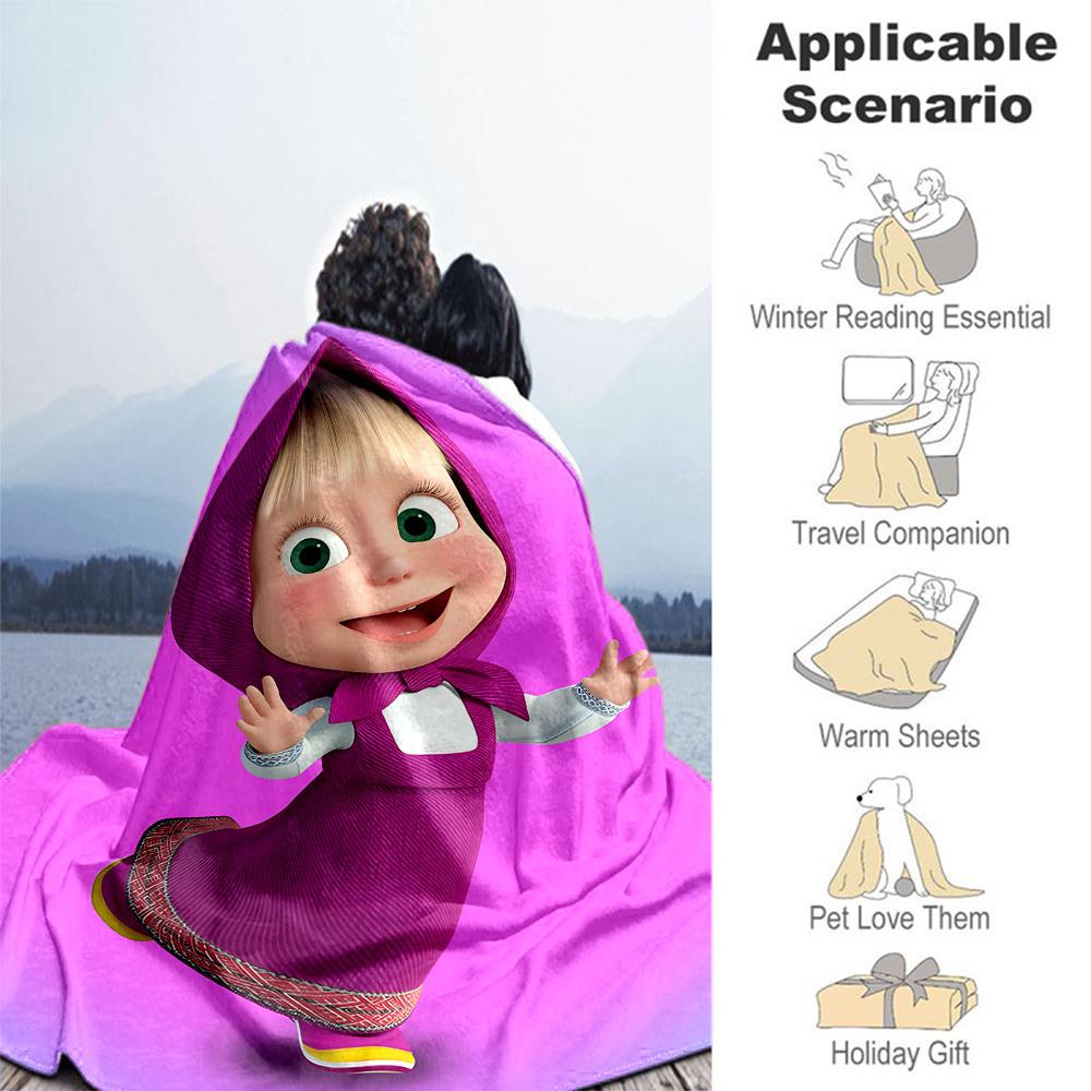 1pc Masha Outdoor Blanket Lightweight Flannel, Soft & Warm, All-Season Use for Sofa, Outdoor, Camping, Living Room, Office107