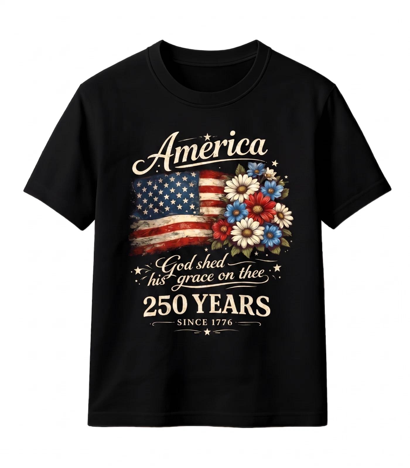 America 250 Years Flag Floral Graphic Patriot Gifted USA Outfiy Unisex T-Shirt L