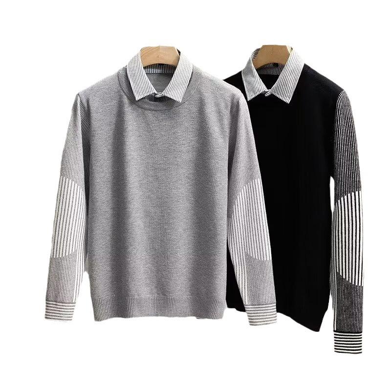 Men's Stylish Knit Sweater: Spring & Autumn, Fake Two-Piece, Casual Japanese Trend