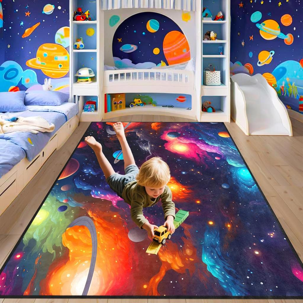 Koberec Galaxy Space do dětského pokoje, koberec s mlhovinou a hvězdami s vesmírem, vzdělávací hrací podložka s vesmírným tématem pro chlapce a dívky