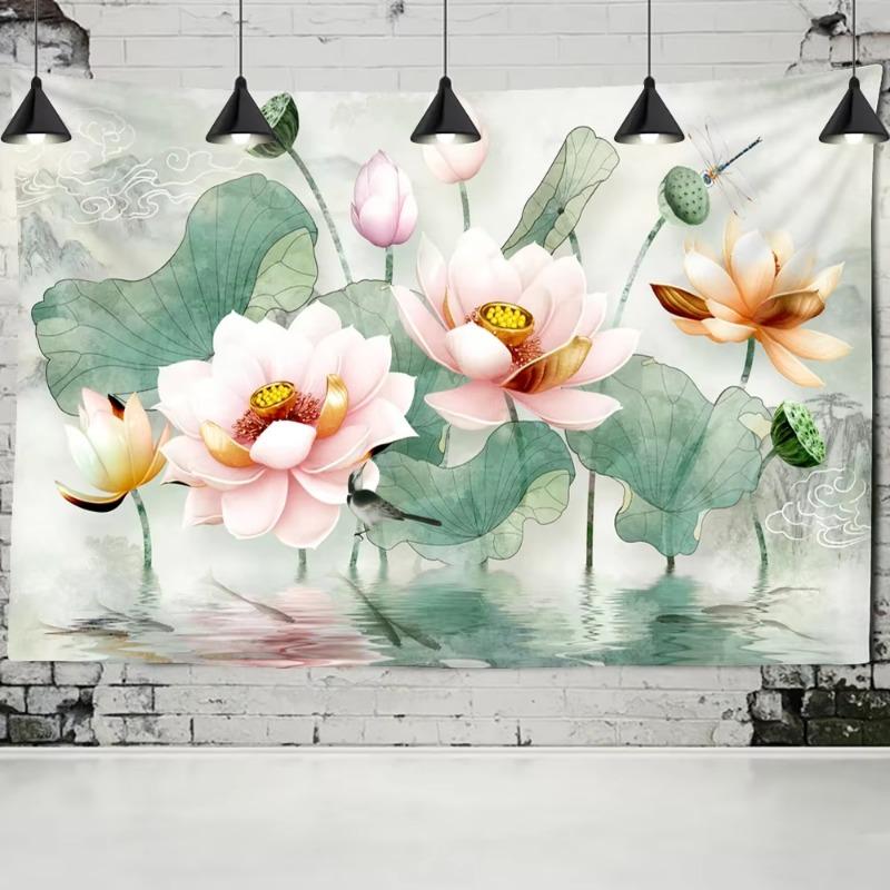 Lotus Leaf Tapestry Wall Hanging Bohemian Hippie Small Fresh Natural Table Mat Bedroom Home Art Decoration