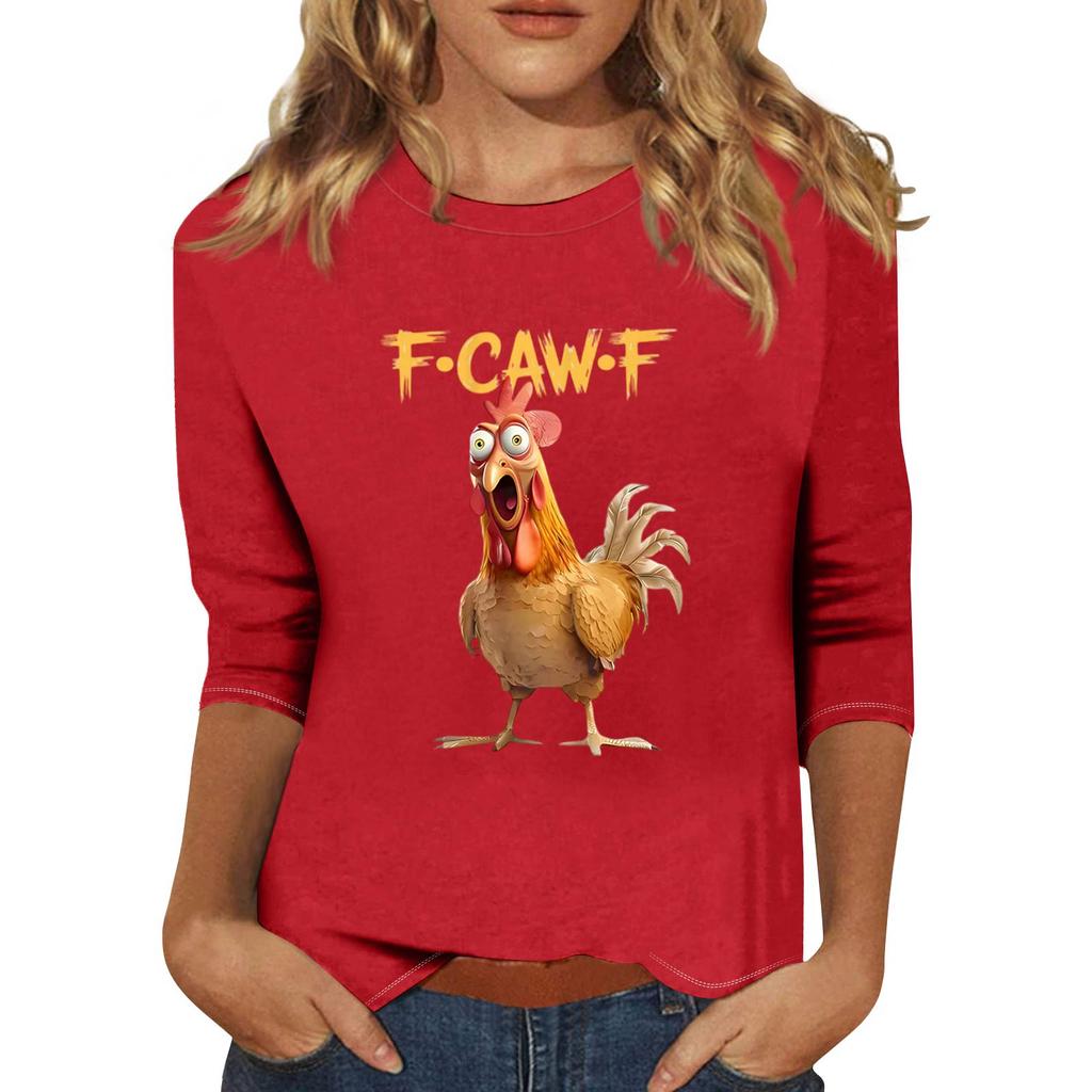 Women's Fashion Casual Three-Quarter Sleeve Printed  Neck T-Shirt Top