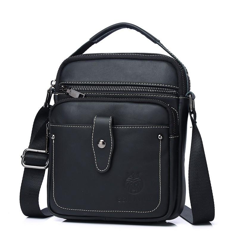 First Layer Cowhide Men s Shoulder Crossbody Bag New European American Vertical Leather 19x8x24 чёрный