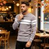 Maglione da Uomo Casual a Vestibilità Larga con Scollo Tondo e Fantasia a Righe, Pullover a Maniche Lunghe in Maglia per l'Uso Quotidiano
