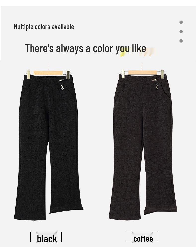 Mom's Warm Velvet High-Waist Flared Pants - Autumn/Winter, Elastic, Loose Fit for Middle-Aged & Elderly Women