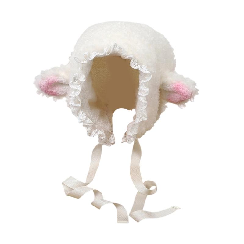 

Пушистый мультяшный чехол на голову с ушками для активного отдыха на природе Пушистая шапка-шлем Барашек Большой головной убор Шапка для зимы S белый