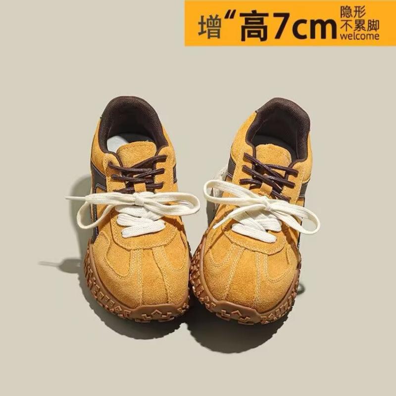 

7 см увеличение внутренней высоты немецкие тренировочные туфли женские 2025 весна платформа ретро обувь Форреста Гампа женские на шнуровке спортивные и повседневные папины кроссовки 40 жёлтый