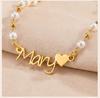Customized Pearl Name Bracelet Waterproof Stainless Steel Personalized Script Nameplate Adjustable Chain