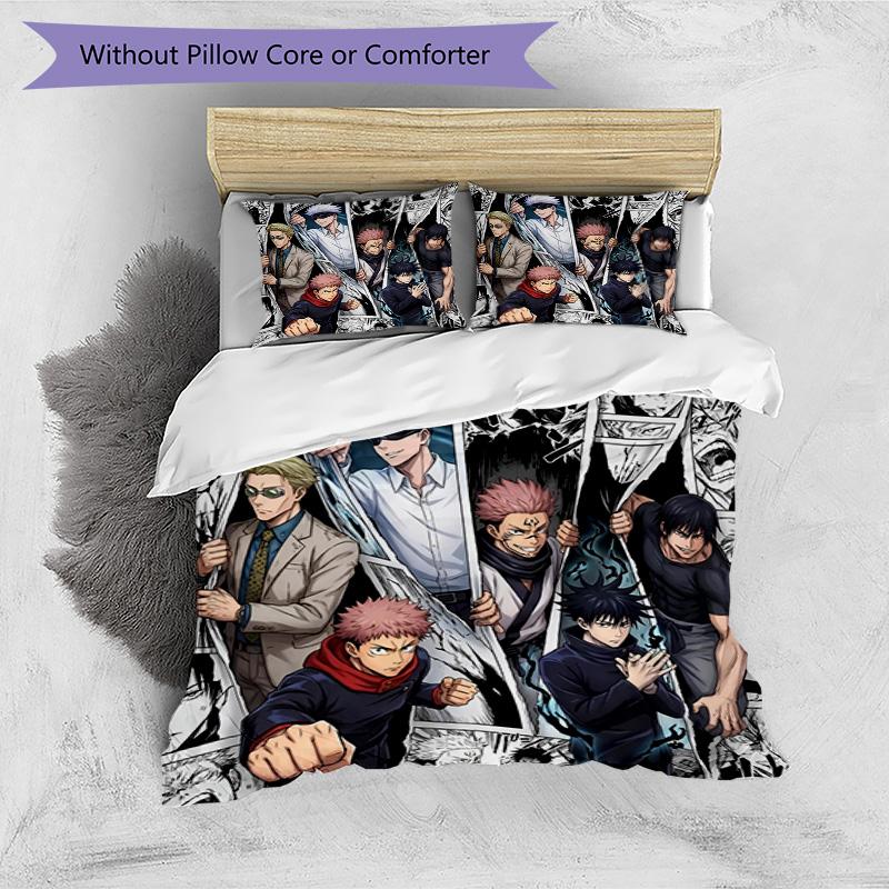 3pcs Duvet Cover Set (1*Duvet Cover + 2*Pillowcase, Without Core), Jujutsu Kaisen Print Bedding Set, Bedroom Decor, All‑Season, Birthday Gift