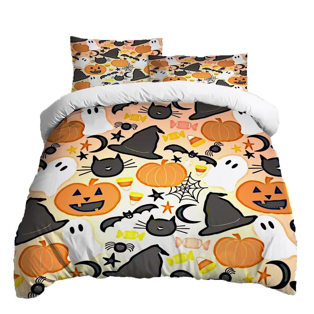 Halloween Three-piece Bedding Set Quilt Cover Pillowcase Brushed Fabric Thickened