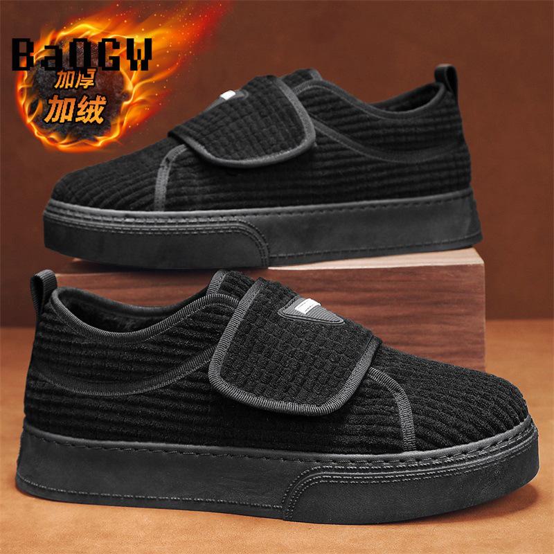 Winter Men's Corduroy Furry Warm Fleece Shoes Snow Shoes Comfortable Outdoor Sneakers Hook&loop Skate Shoes Non-slip Luxury