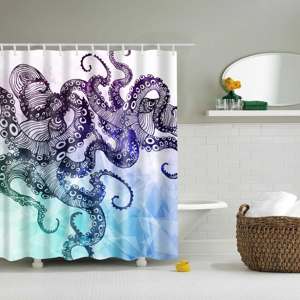 Sea Beach Shell Printed Anchor Octopus Pattern Shower Curtain Bathroom Curtains With Hooks Waterproof Products Bathroom Decor