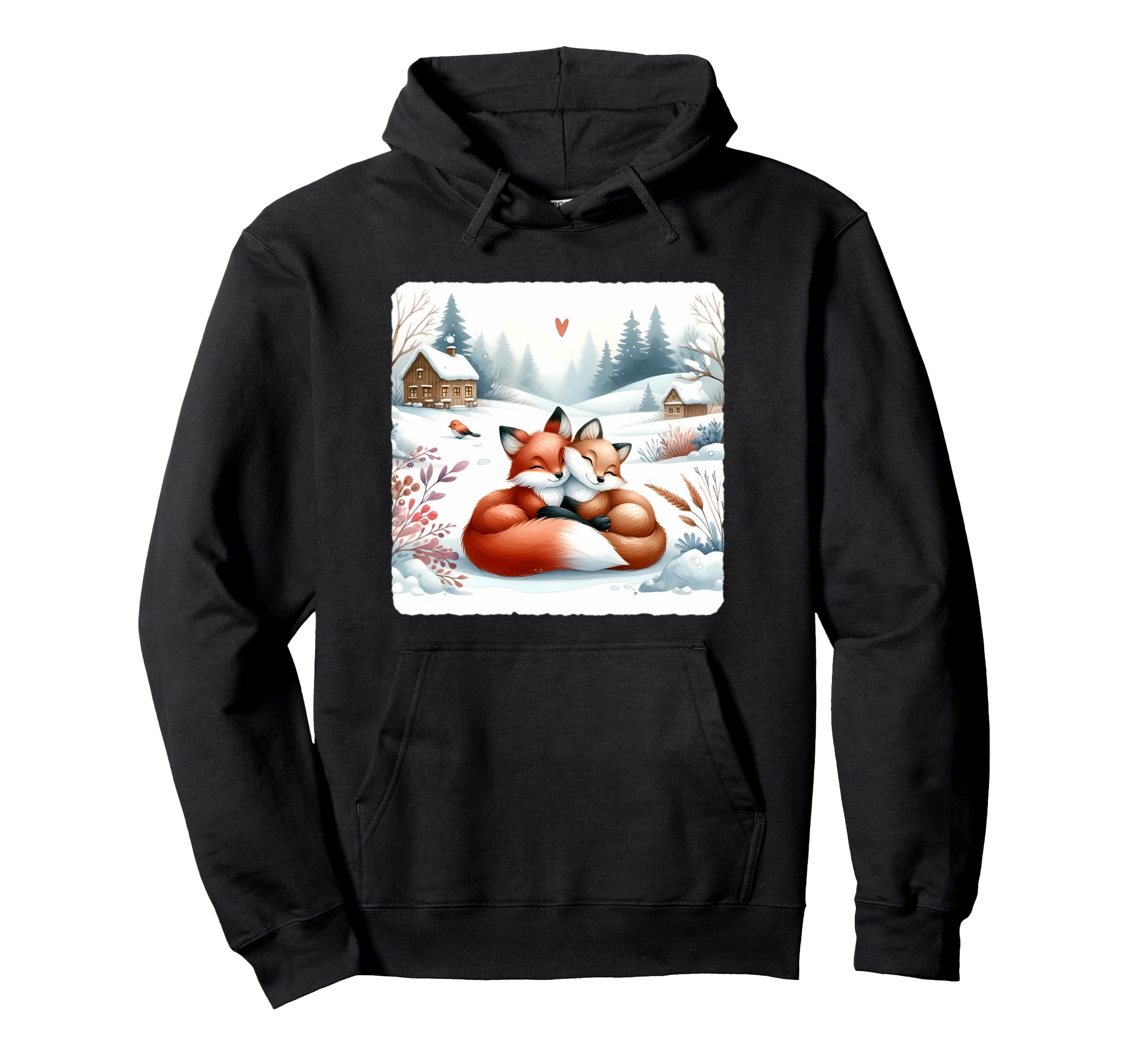 

Foxes Cuddle In Snow, Tails Heart, Cozy Lodge Parka