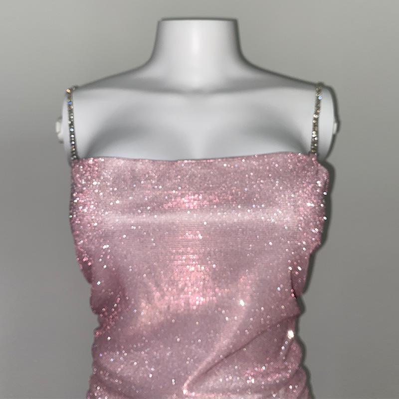 Women's Rhinestone Spaghetti Strap Bodycon Nightclub Dress