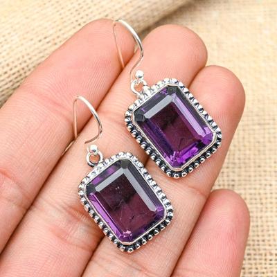 Amethyst Gemstone Handmade 925 Solid Sterling Silver Jewelry Earrings For Wedding Gift