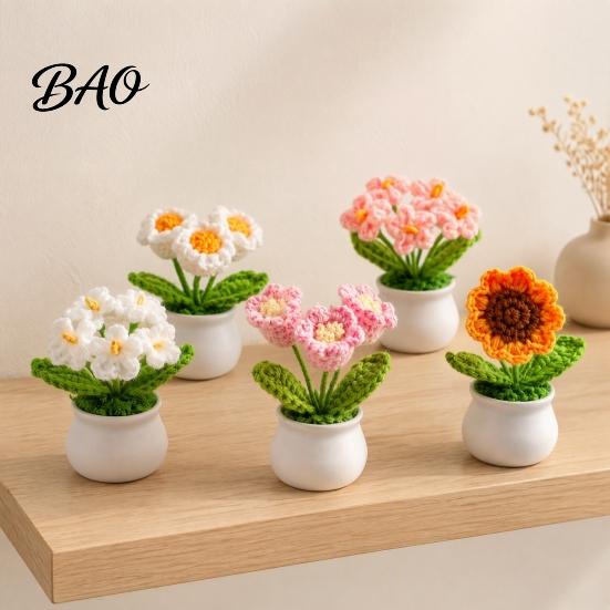 Hand Knitted Potted Plant Handmade Crochet Flower Decoration, Knit Artificial Sunflower Desktop Decor Decor, Gift for Women, Mom, Teacher, Friend,