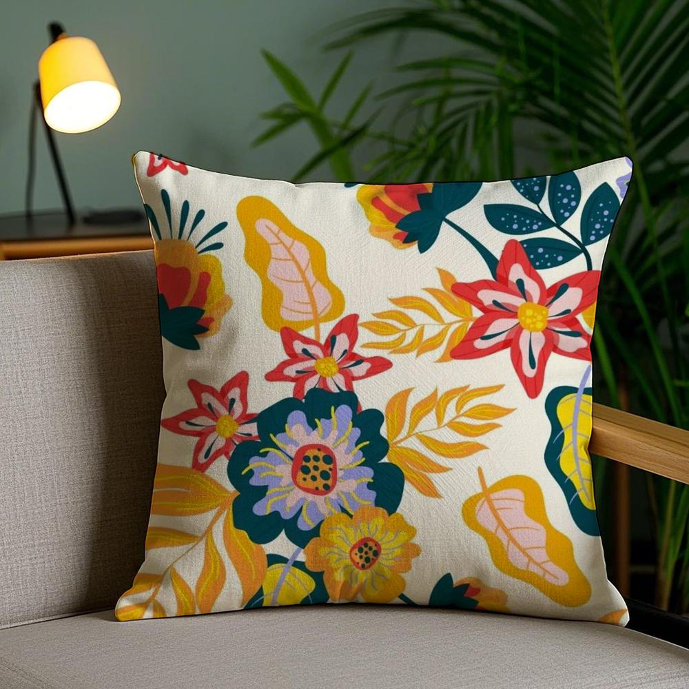 Fresh Floral Pattern Cushion Cover Plush Fabric Soft Double-Sided Printed Invisible Zipper Sofa Pillow Case Home Decor