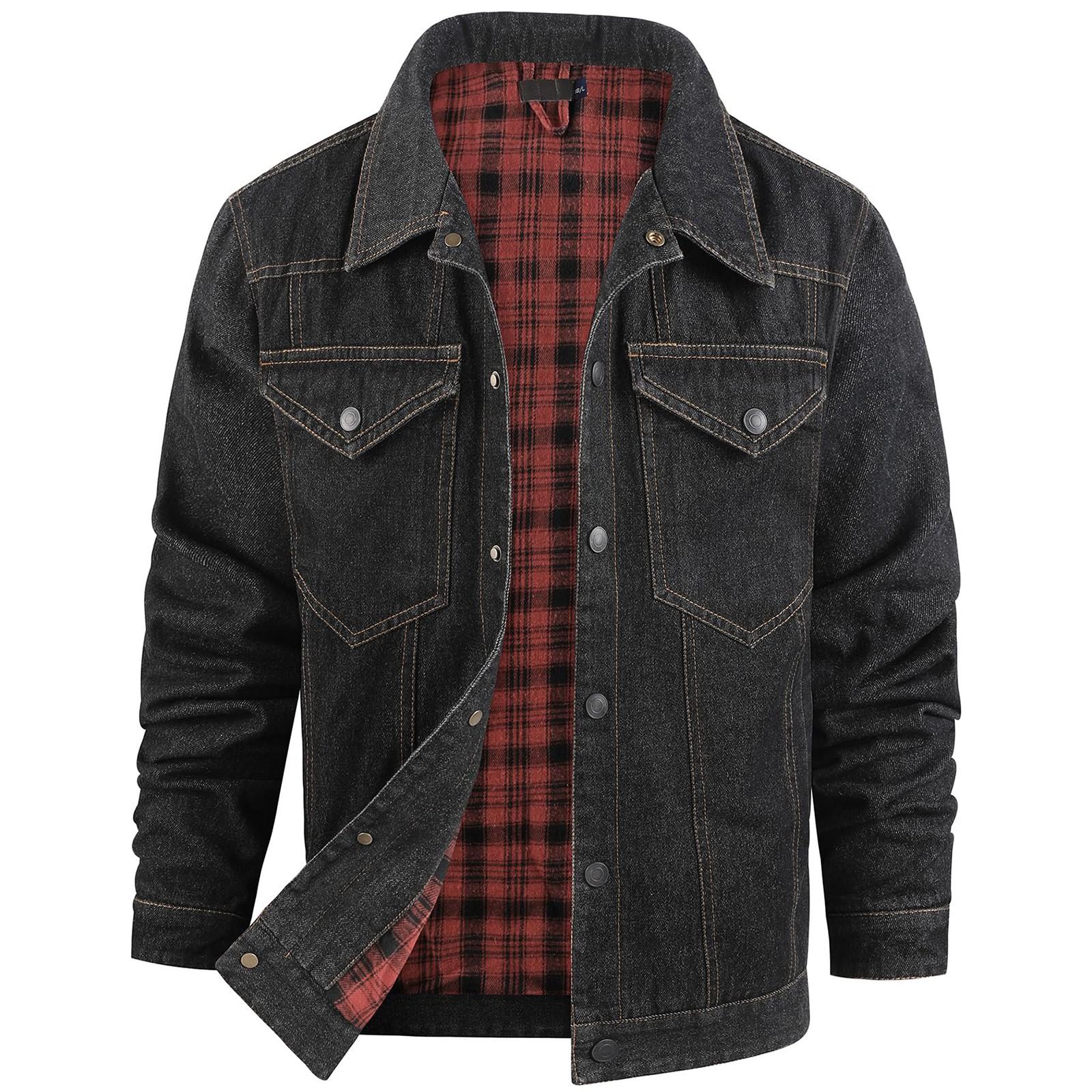 

Мужская повседневная уличная куртка с карманами, однотонная, модная, ковбойская, фланелевая XXL чёрный