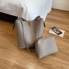 Korean Style Relaxed Shoulder Bag Spring Pu Bucket Bag Minimalist Horiztal Square Magnetic Snap Bag Solid Color Cross Body Bag