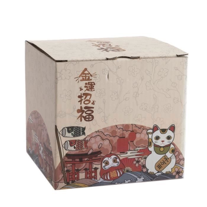 Figur Maneki Neko - LA CHINEUSE - Japanische Katze 'Besonderes Glück' - Porzellan - Mehrfarbig - Münzmuster