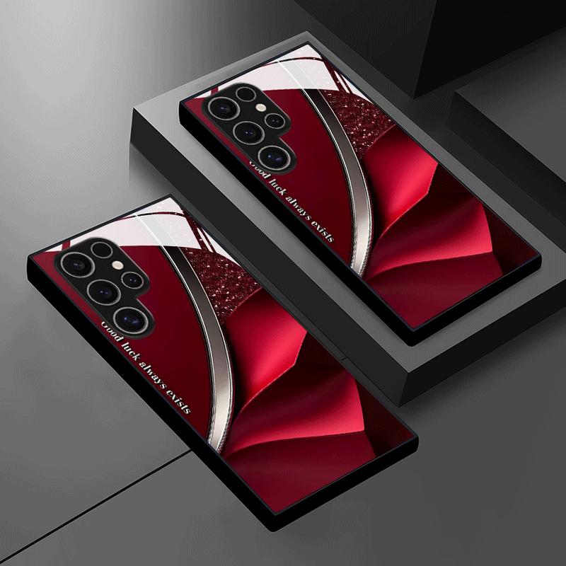 Red Wrinkled Texture Tempered Glass Phone Case Suitable for Samsung Galaxy S26 S25 S24 S22 S21 S20 FE/Ultra/Plus Anti Drop