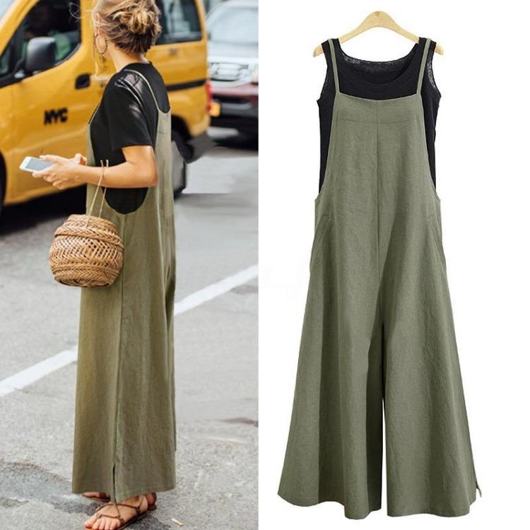 Women Summer Spring Casual Sleeveless Jumpsuit Romper Solid Color Print Fashion Trousers