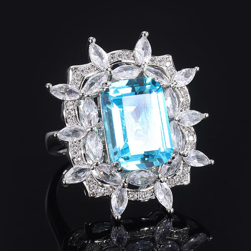 Jewelry Copper Gold-Plated Retro Simulation Aquamarine Plus Bottom Women'S Handmade Diamond-Encrusted Set Main 10 * 14