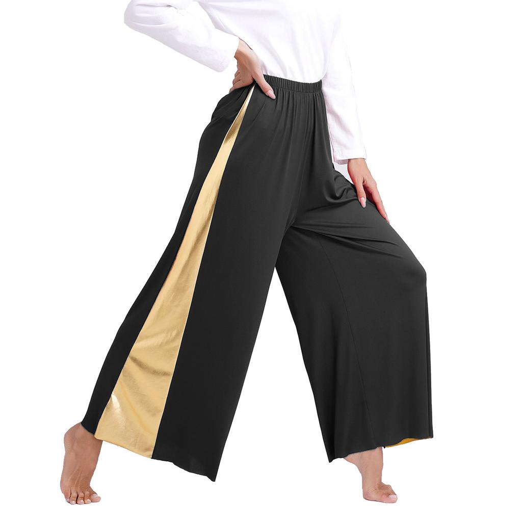 Womens Worship Performance Dress Metallic Color Block Asymmetrical Design Long Sleeve Wide Leg Pants Lyrical Costume