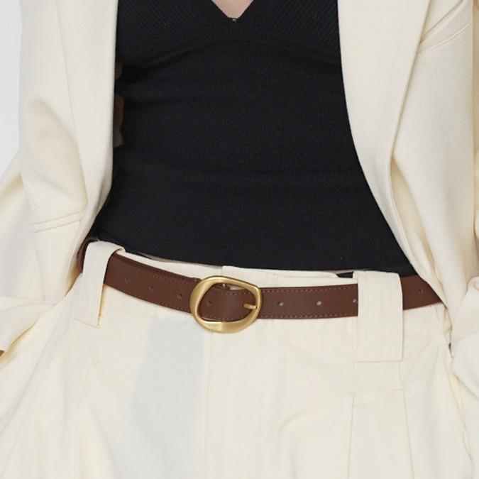 True Leather Womens Belt With Geometric Buckle For Casual Jeans Styling