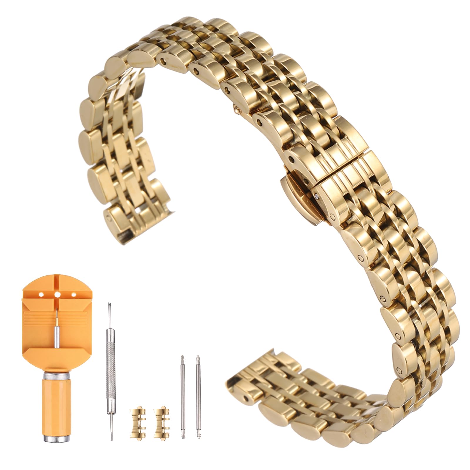 

[uxcell] Stainless Steel 12mm Quick-Release Metal Watch Band, Men s & Women s Watch Strap with Hinged Clasp, Removal Tool Included, Gold Color