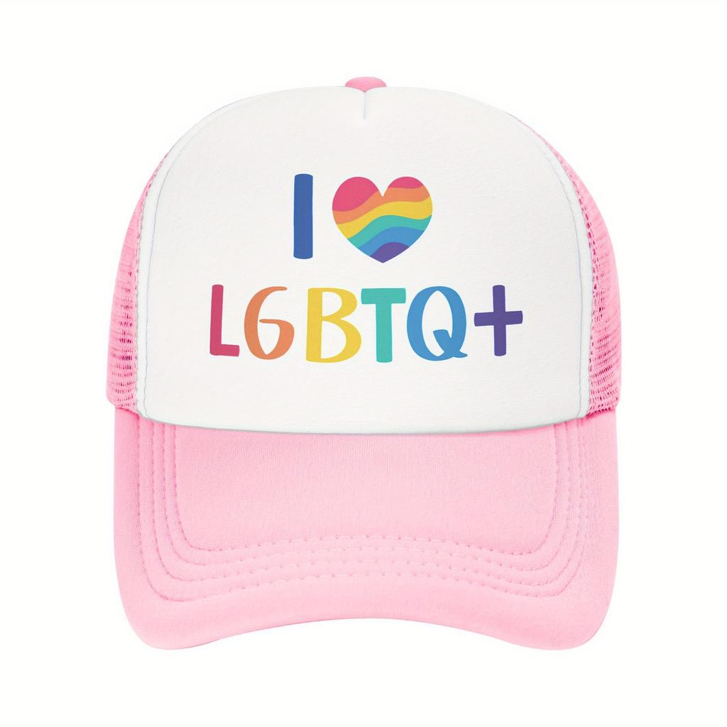 LGBT Pride Heart Print Mesh Trucker Hat Polyester Casual Unisex Adult Baseball Cap