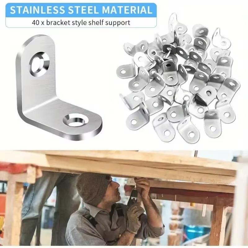40pcs Stainless Steel L Brackets - Small Right Angle Corner Brace for Shelves, Wood Furniture, Chair