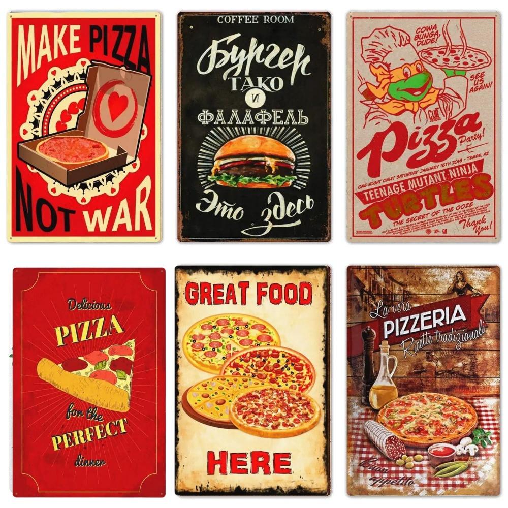 Great Food Vintage Metal Signs Pizza Zone Plaque Pub Bar Home Decoration Best Homemade Posters Italian Pizza Wall Art Plate