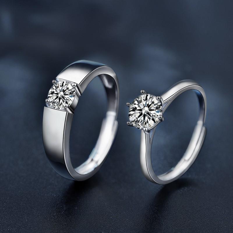 Couple Rings Adjustable Moissanite Promise Him Her