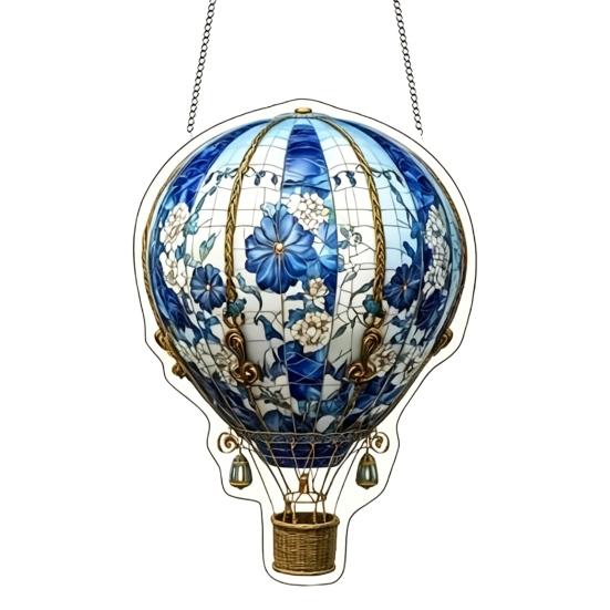 Stained Glass Style Hot Air Balloon Suncatcher 2D Acrylic Window Hanging Ornament for Home Garden Wall Window Decor