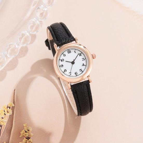 Women Round Dial Watch with Faux Leather Strap Casual Formal Watch Quartz Analog Wristwatch Gift for Birthday Christmas
