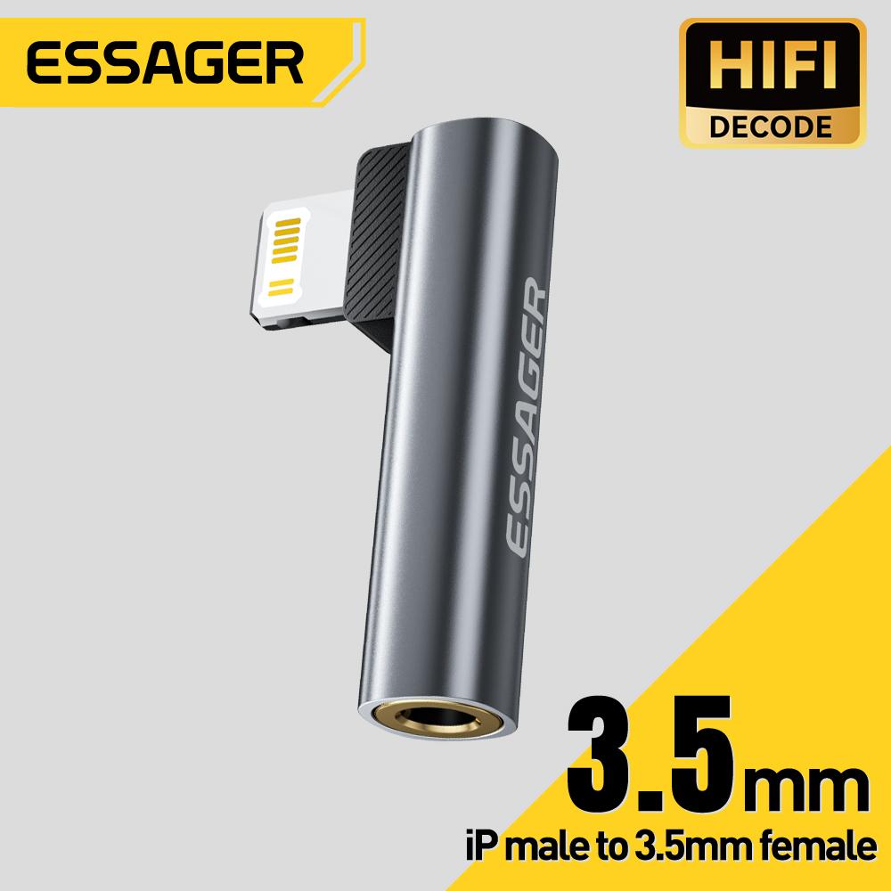 Essager L-shape Type-C to 3.5mm Jack Audio Adapter for iPhone 16 15 Samsung Lightning to 3.5mm Headphone Adapter for iPhone14 13 3