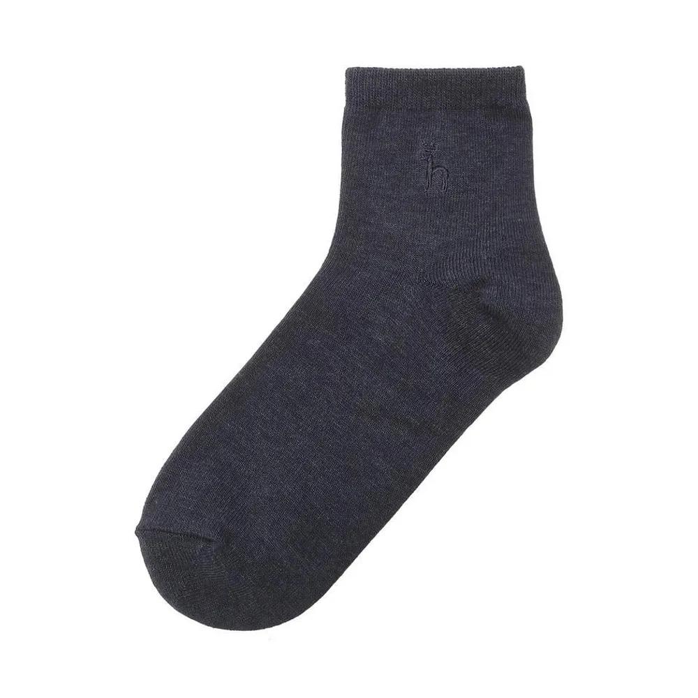 HISS5E220BK_Women's Black Puppy Embroidery Cotton Ankle Socks 3-Piece Set